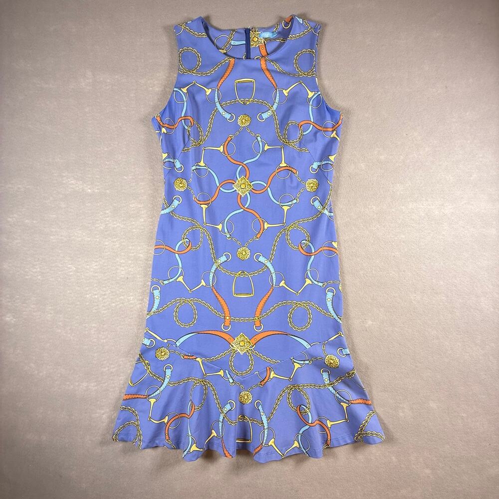 J. McLAUGHLIN Catalina Cloth Carmen Dress Equestrian blue sleeveless size M